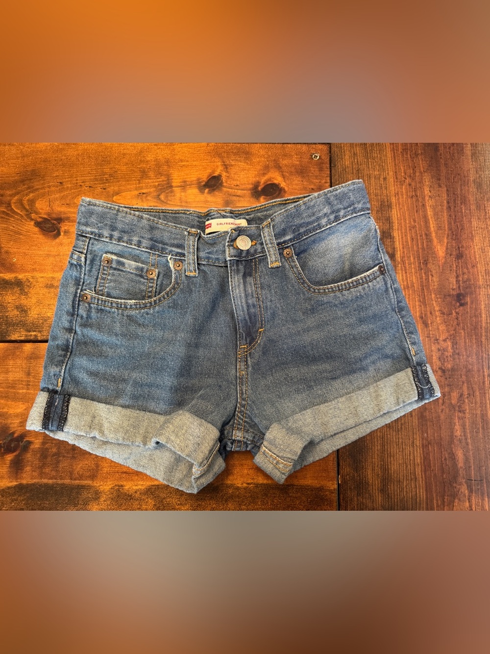 Levi's Girlfriend Short Denim - Light Blue with Yellow Stitching